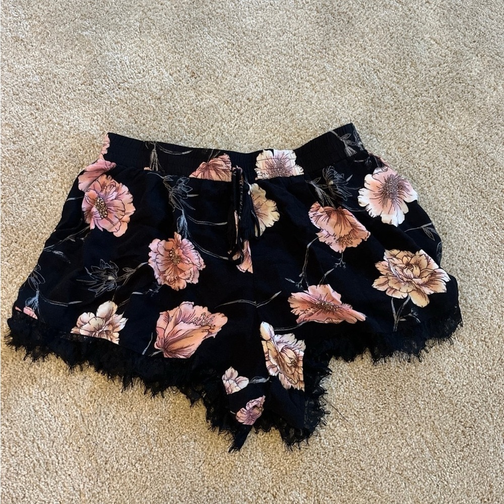 Black Floral Shorts
